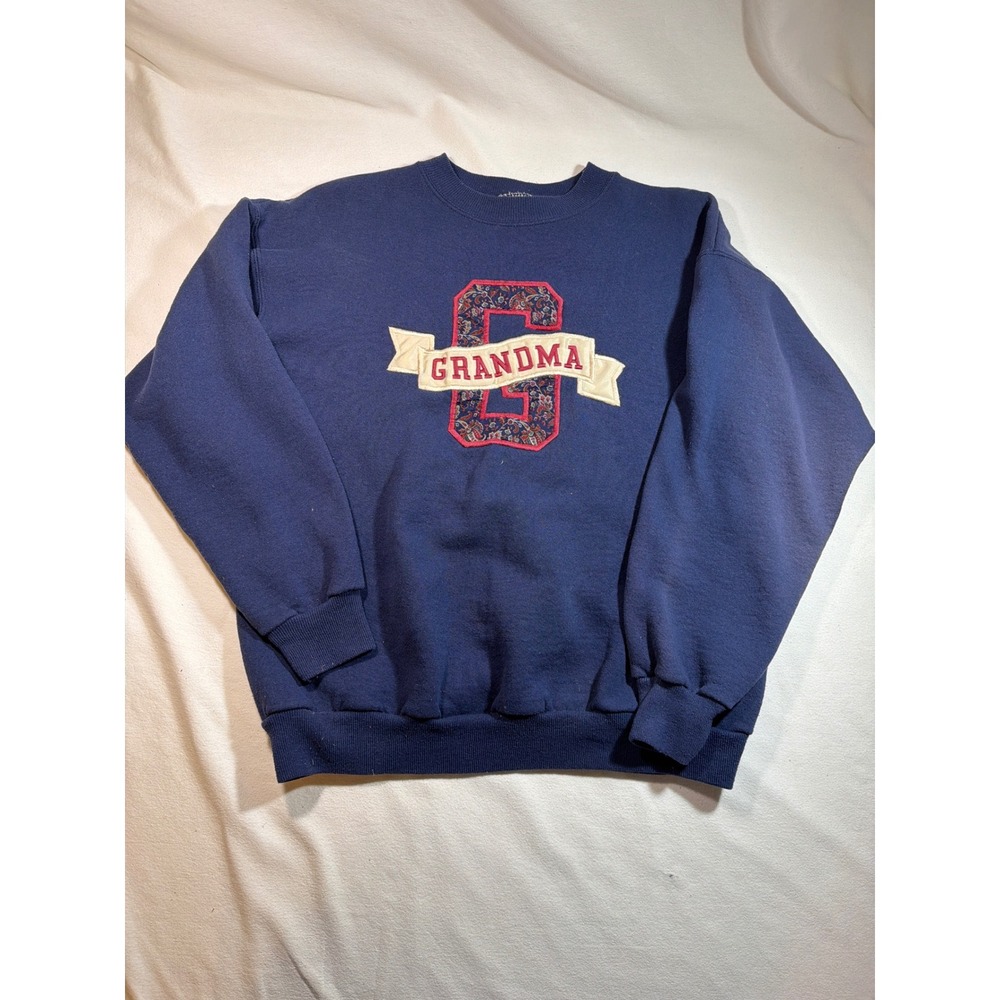 Vintage Hanes Activewear Grandma Paisley Graphic Crewneck Sweatshirt Navy Blue M